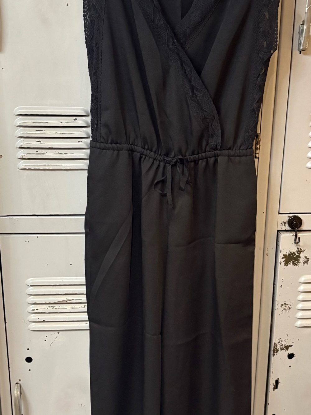 Chelsea & Violet Black Lace-Trim Maxi Romper